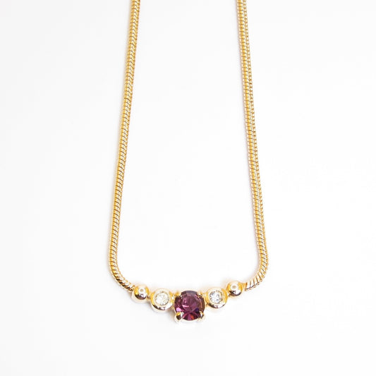 Christian Dior Vintage Plum Stone and Rhinestone Golden Necklace
