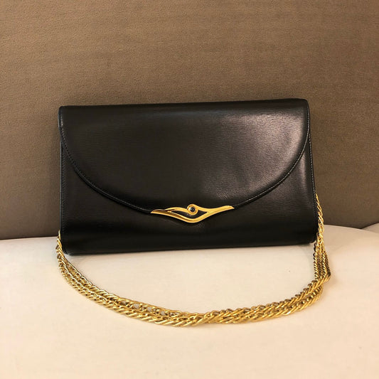 Cartier Vintage Sapphire Line Black Leather Shoulder Bag