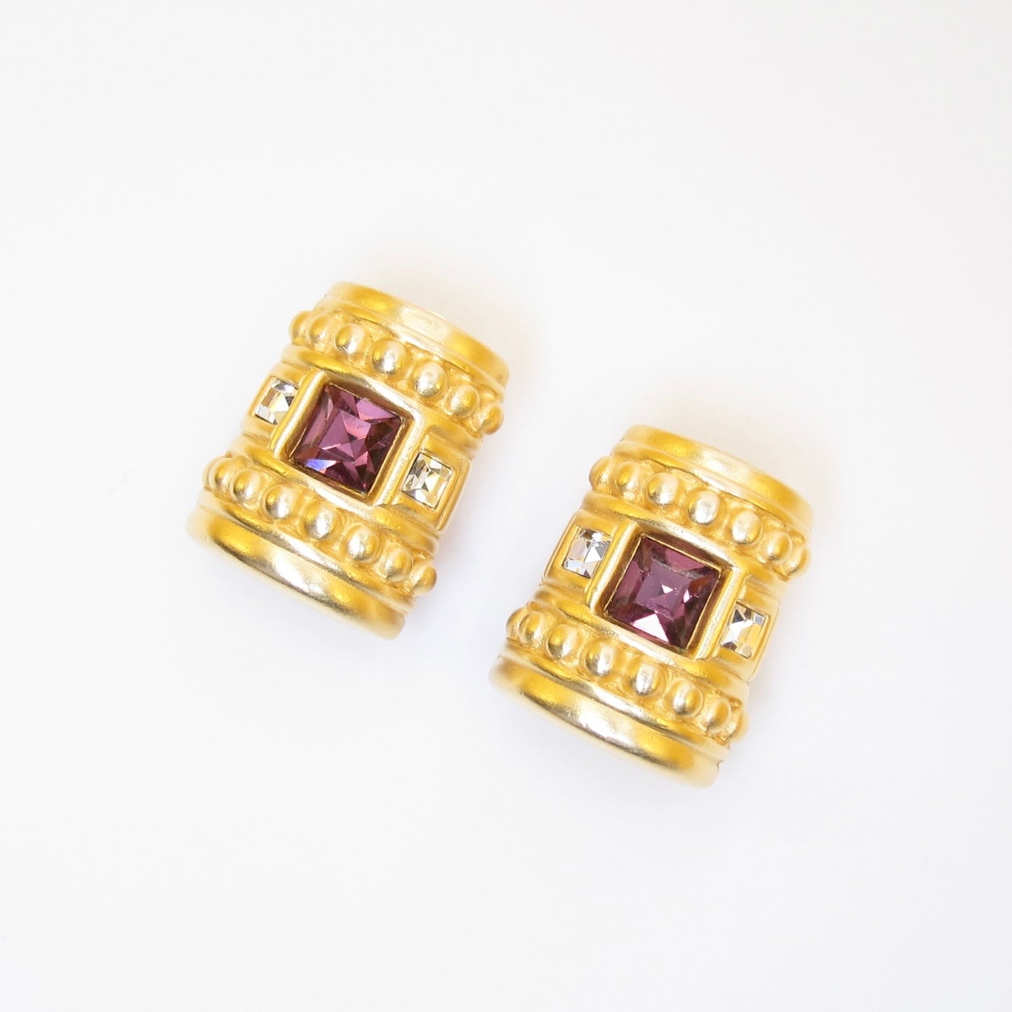 Givenchy Vintage Matte Gold and Purple Stone Clip-on Earrings