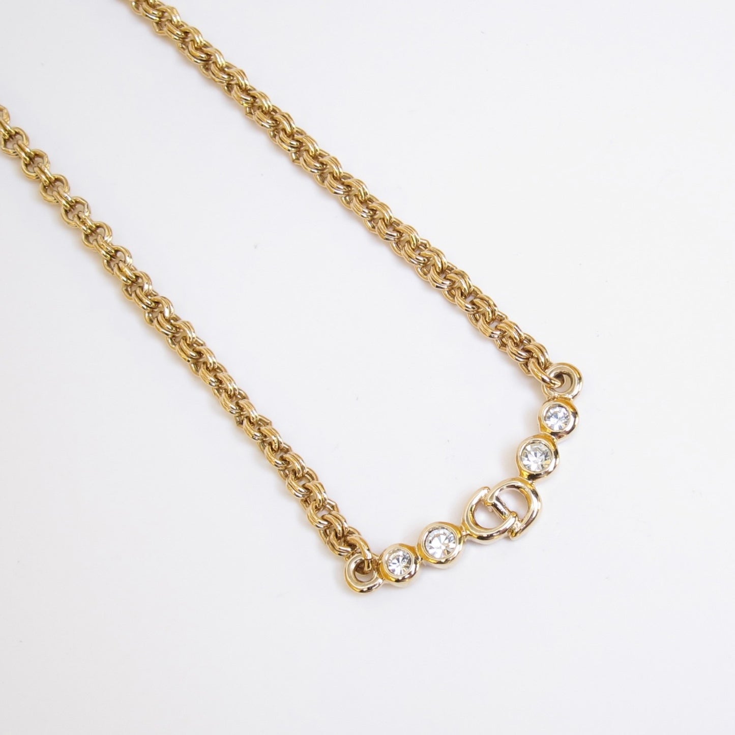 Christian Dior Vintage CD Logo and Rhinestone Golden Necklace