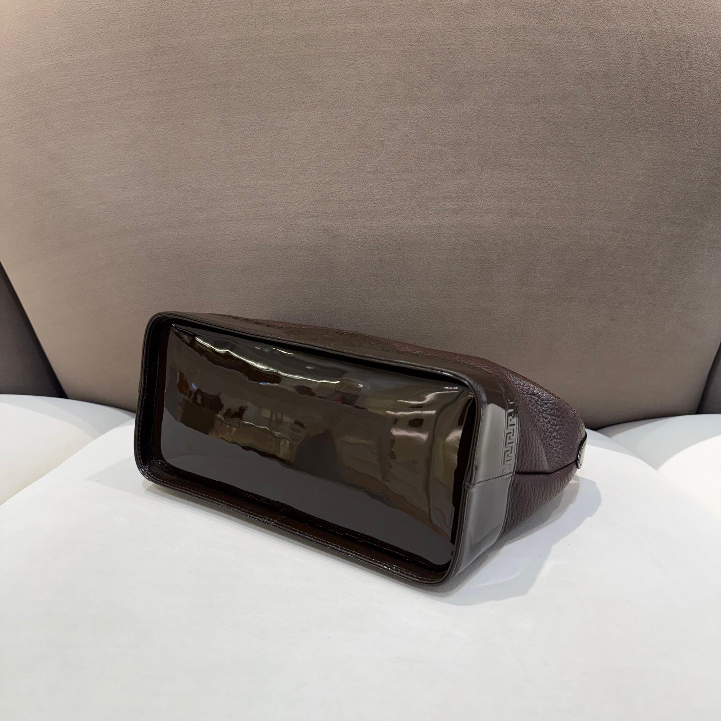 Versace Vintage Brown Grained Leather Medusa Sunburst Shoulder Bag