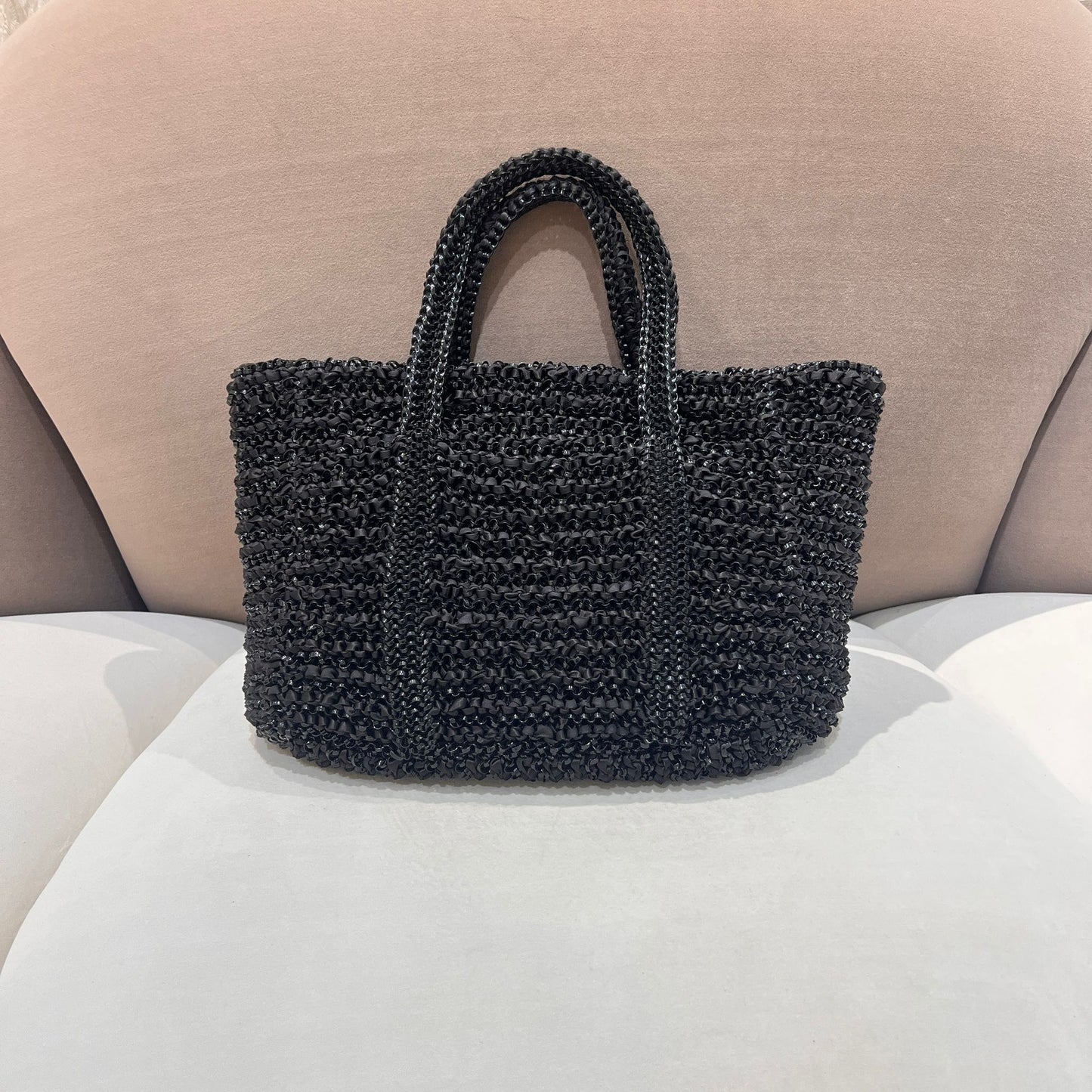 Anteprima Vintage Black Wire Knit Tote Bag