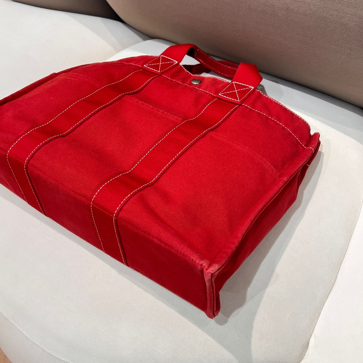 Hermes Deauville Mm Red Canvas Tote Bag