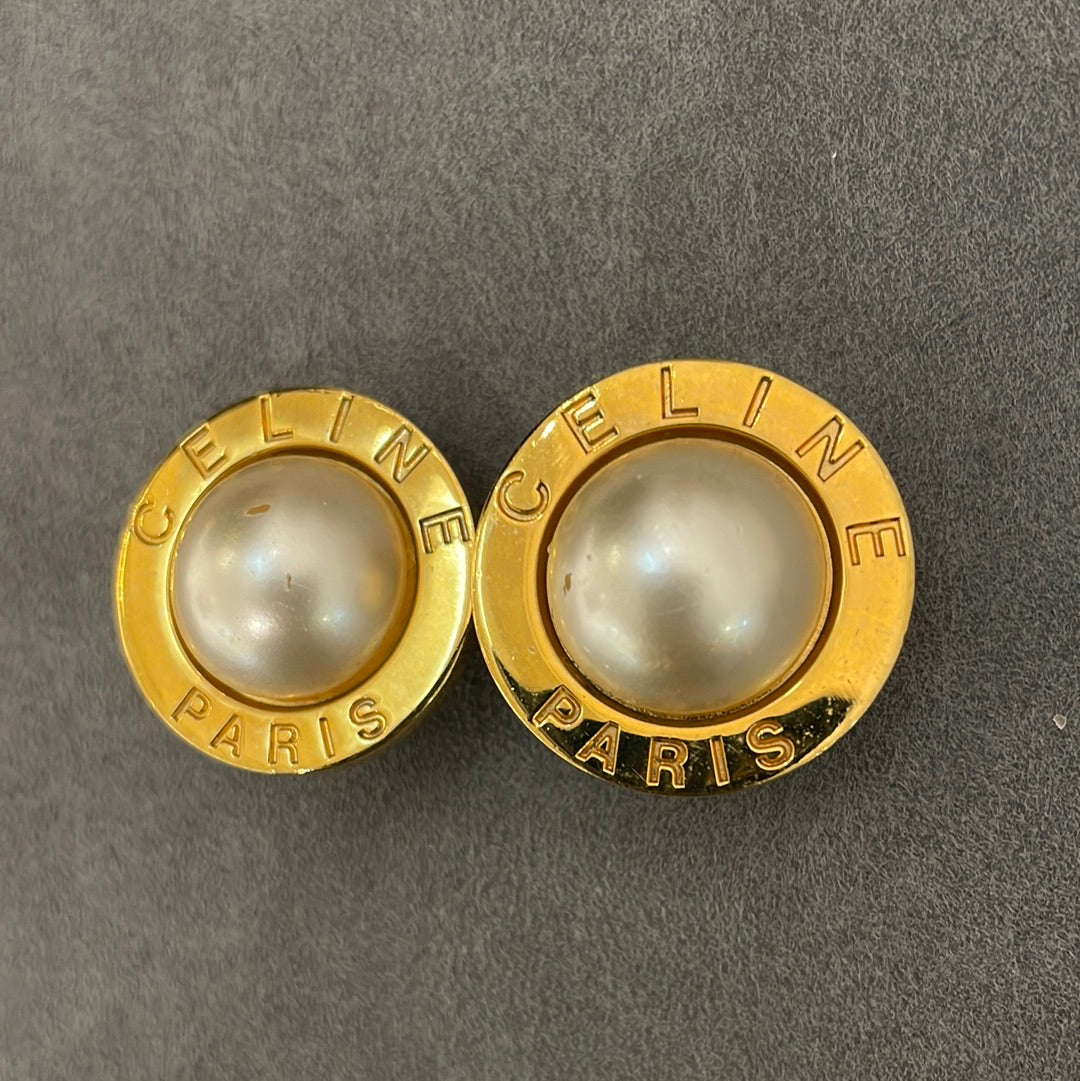 Celine Pearl With Gold Circle Clip-On Earrings