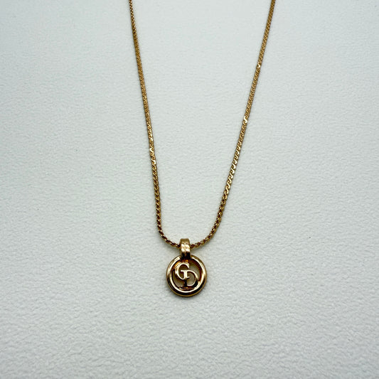 Christian Dior Vintage CD Logo in Circle Golden Necklace