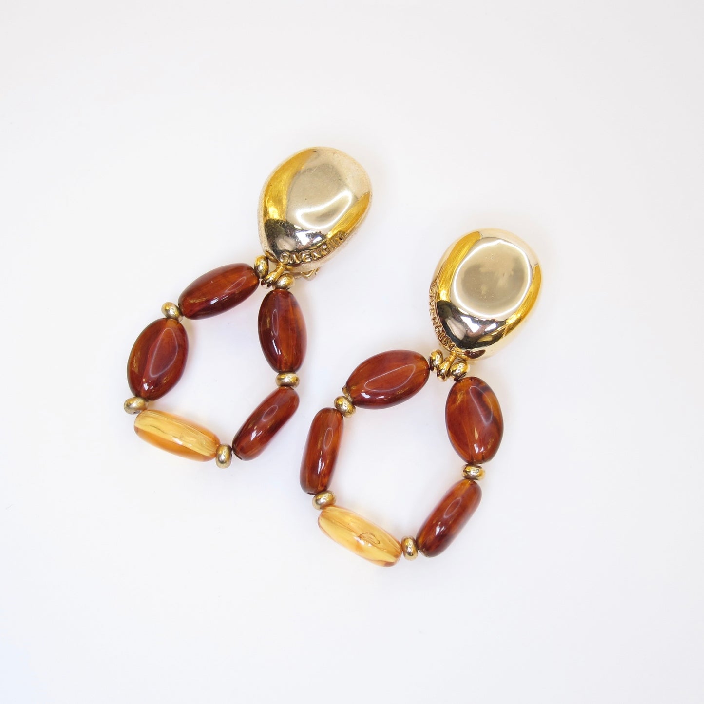 Givenchy Vintage Givenchy Logo Amber Resin Bead Drop Golden Clip-on Earrings