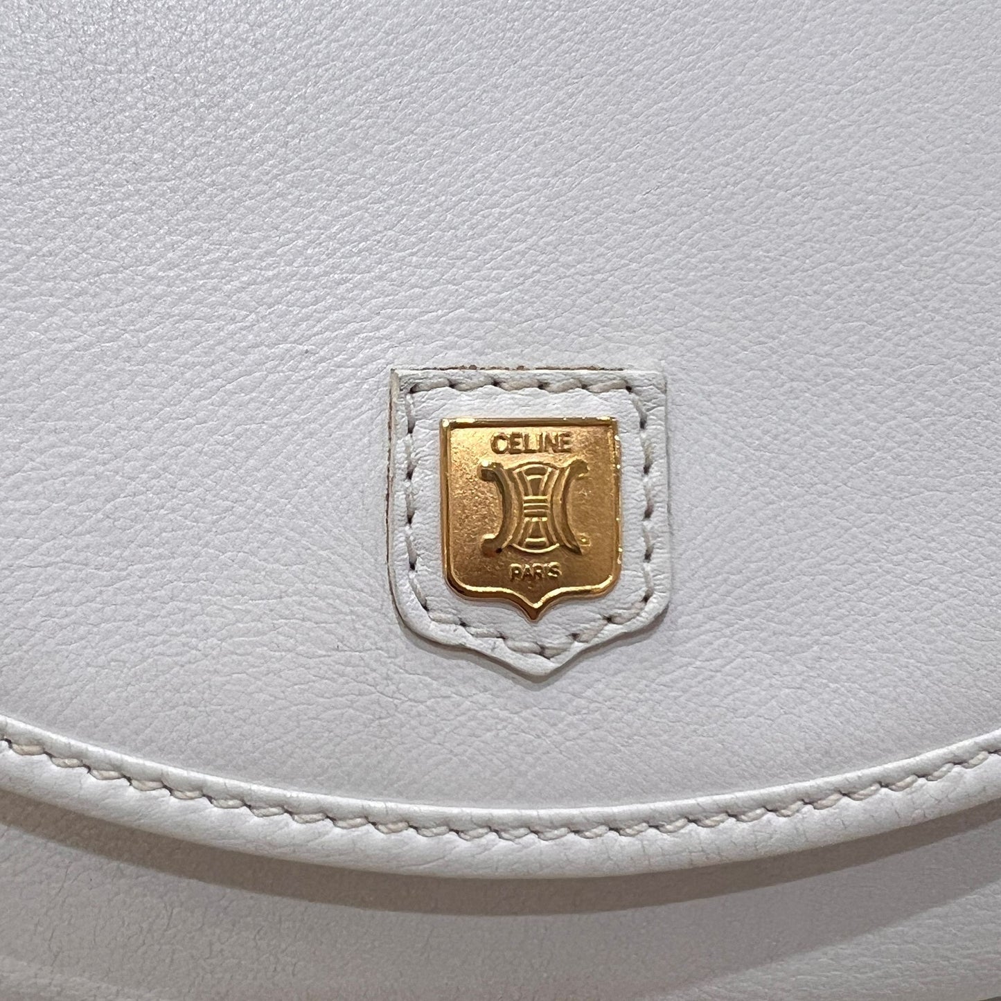 Celine Vintage White Leather Triomphe Shoulder Bag
