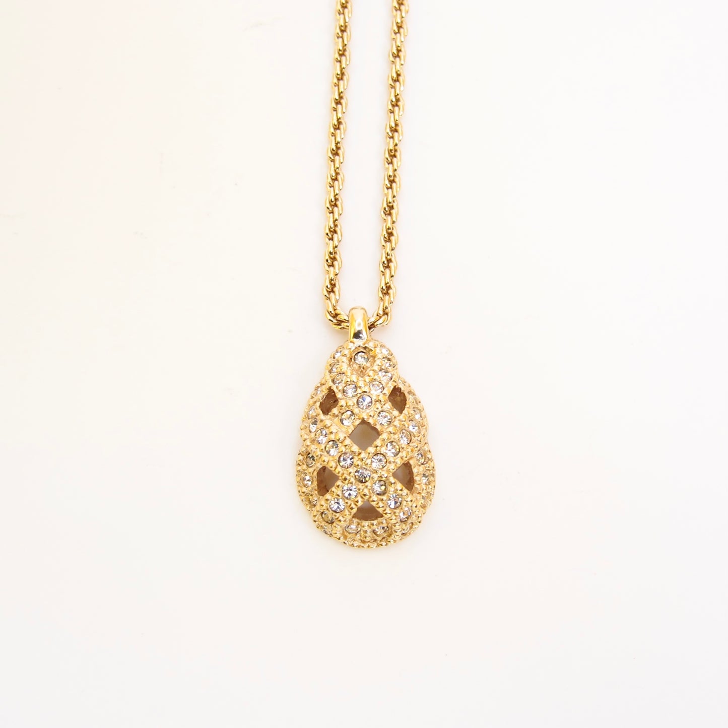 Christian Dior Vintage Stylish Rhinestone Pendant Golden Necklace