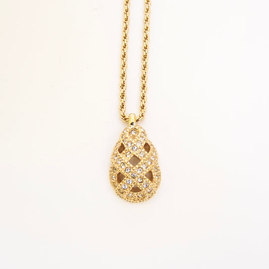 Christian Dior Vintage Stylish Rhinestone Pendant Golden Necklace