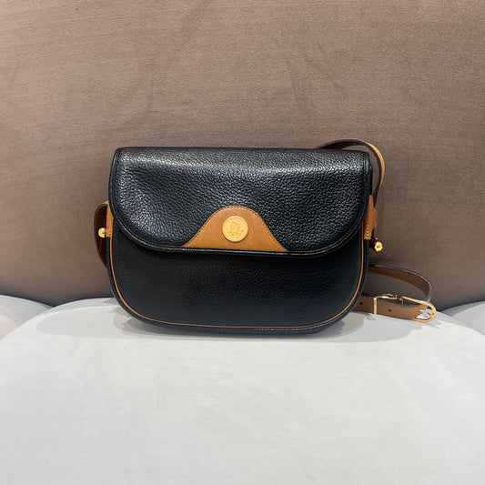 Christian Dior Vintage Black Grained Leather Logo Flap Shoulder Bag