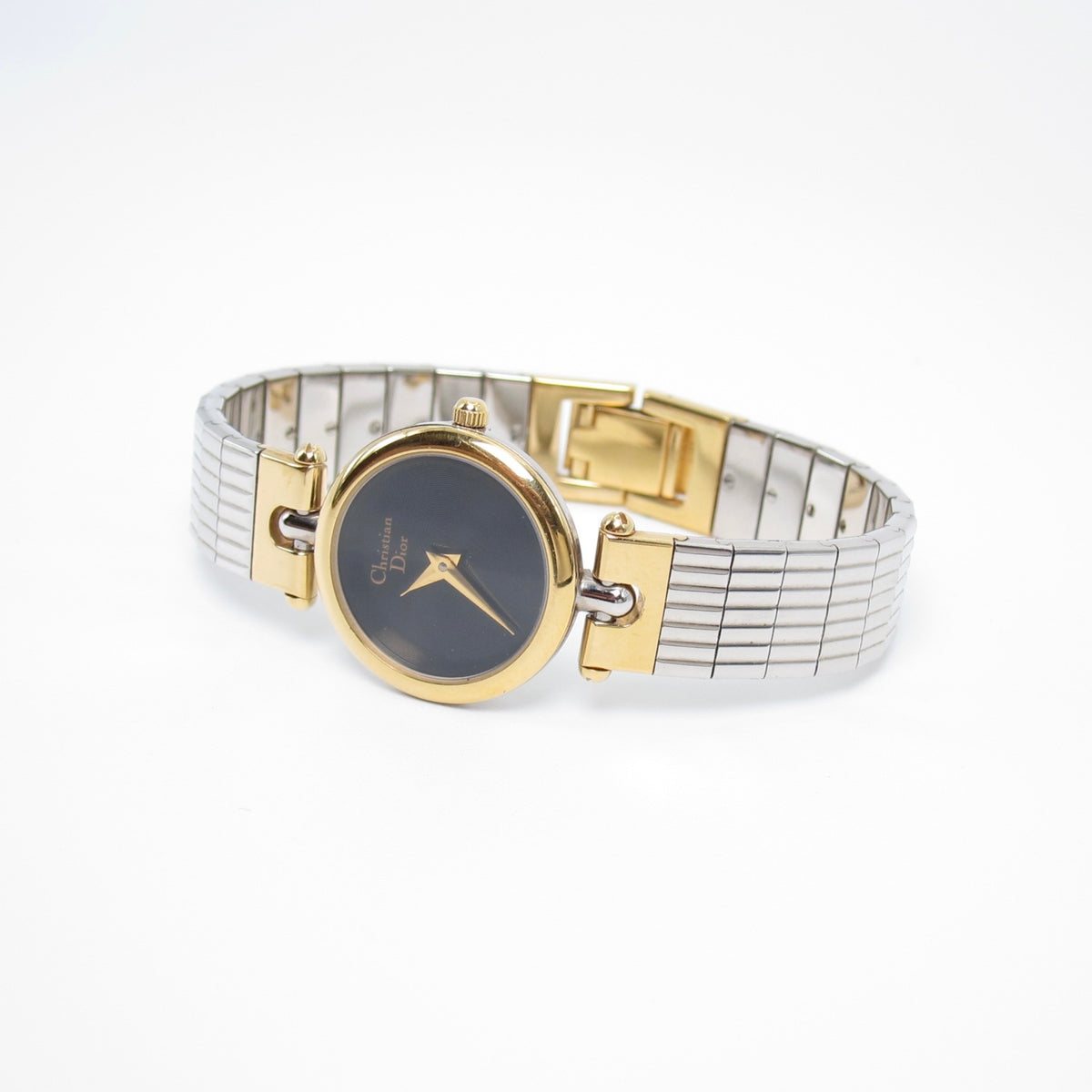 Christian Dior Vintage Round Black Face Two Tone Watch