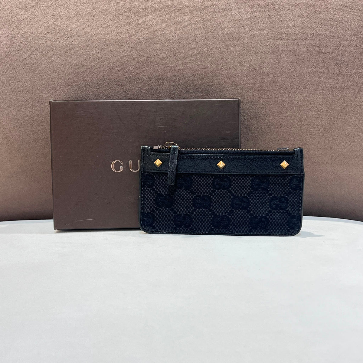 Gucci Vintage Black GG Canvas Studded Shoulder Bag