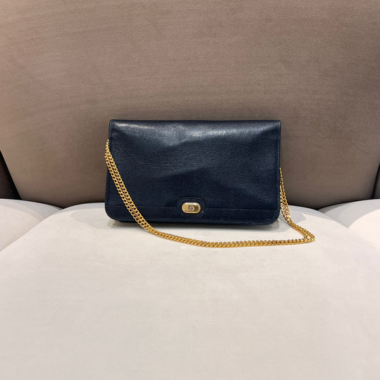 Christian Dior Vintage Cd Logo Navy Leather Chain Envelope Shoulder Bag
