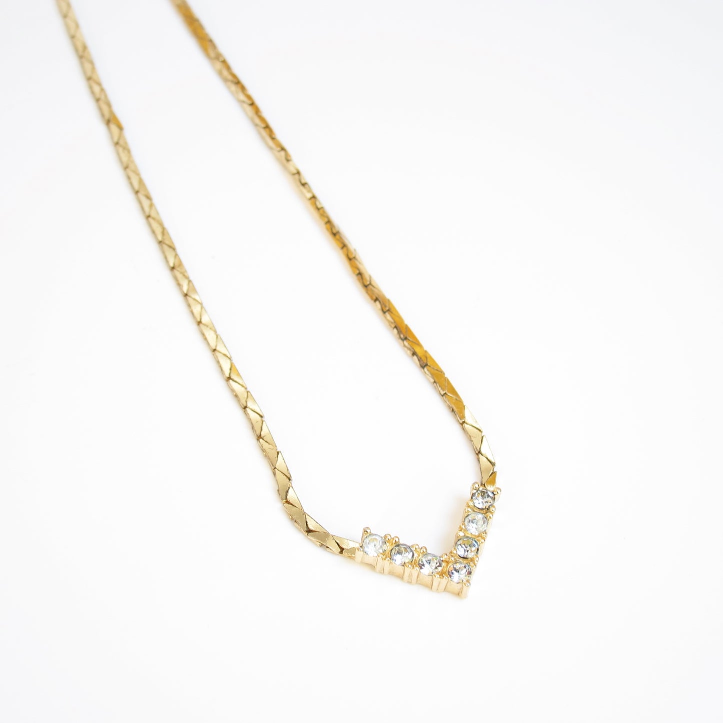Christian Dior Vintage V Shape and Rhinestone Golden Necklace