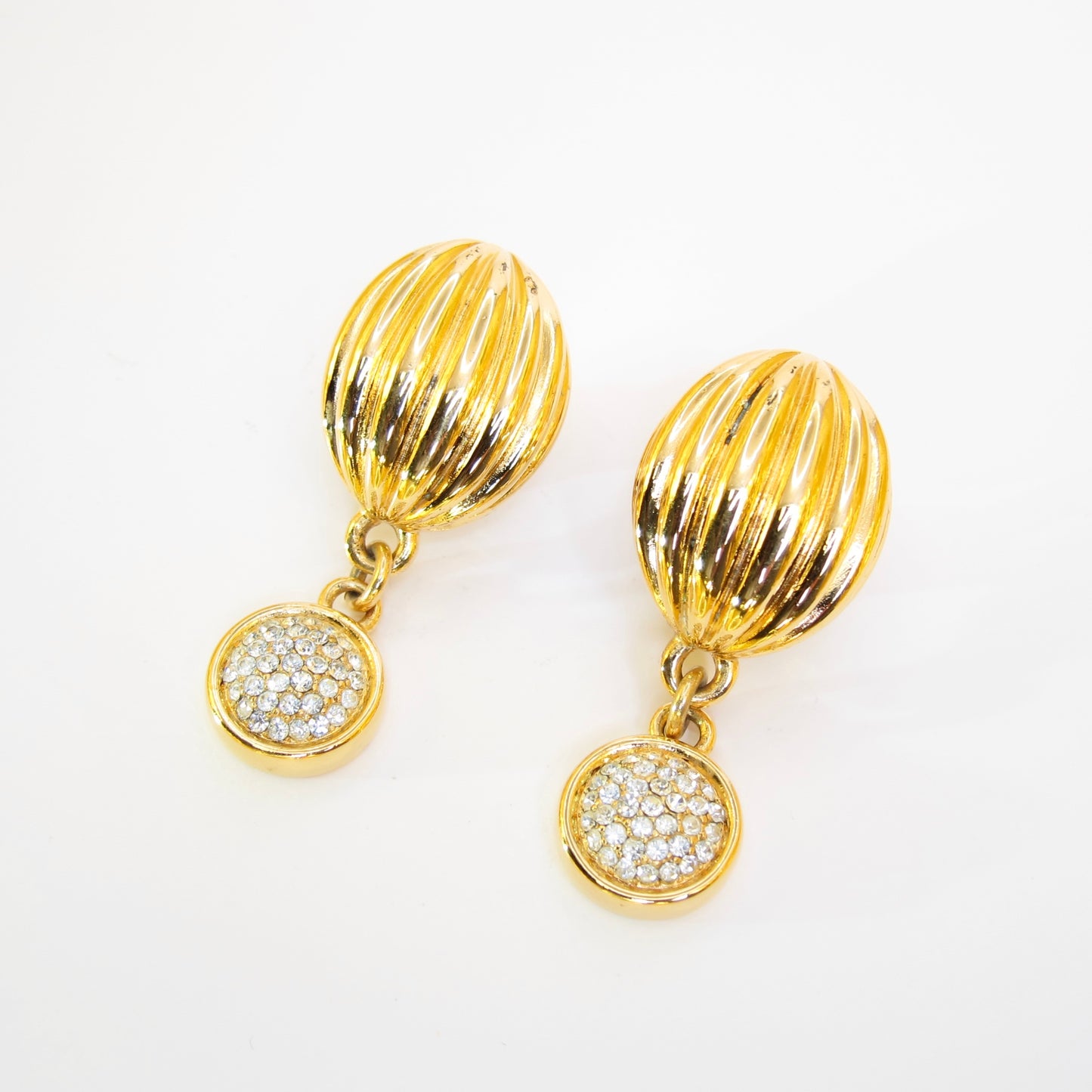 Lanvin Vintage Oval Shape and Rhinestone Golden Clip-on Earrings