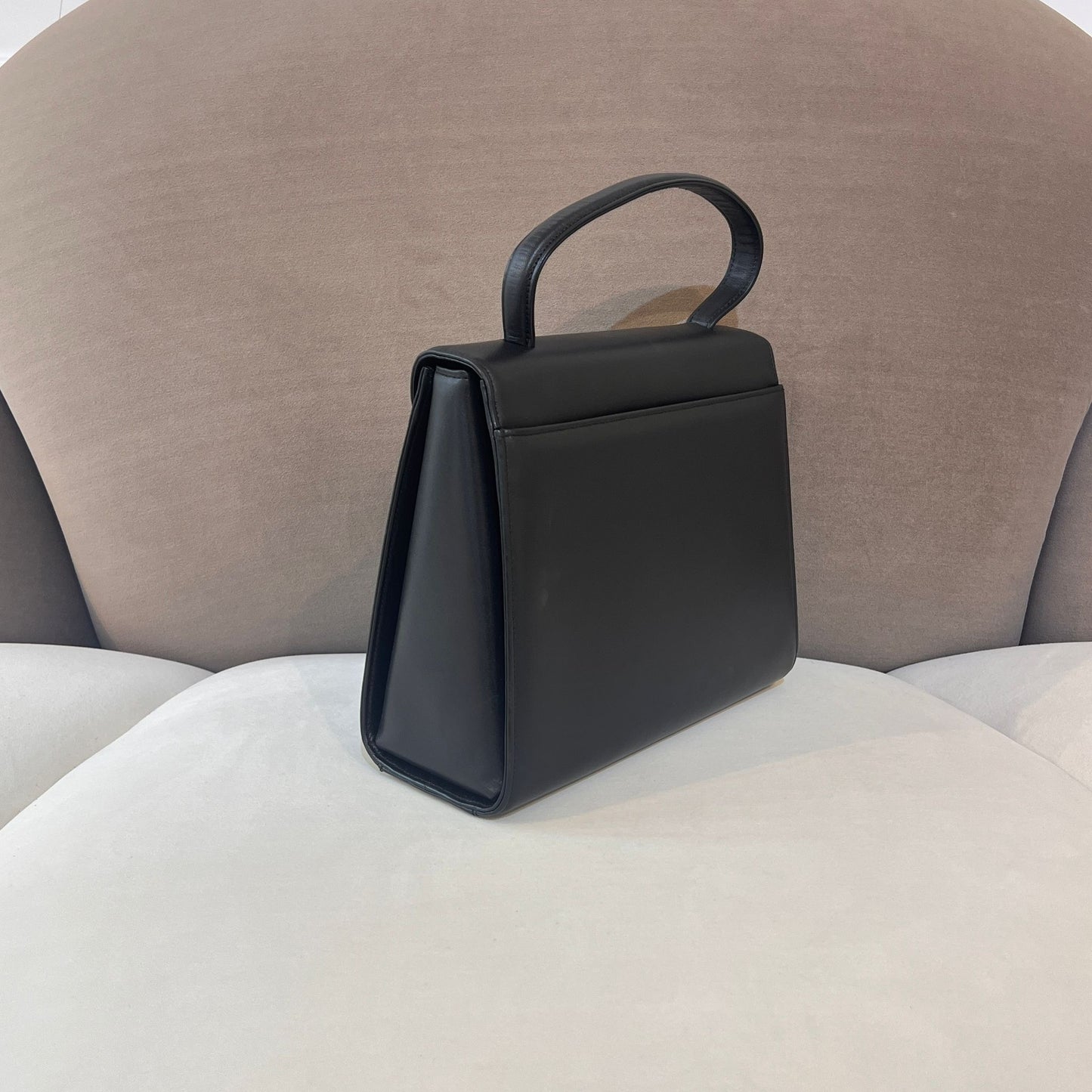 Givenchy Vintage Black Leather Gold Emblem Top Handle Bag