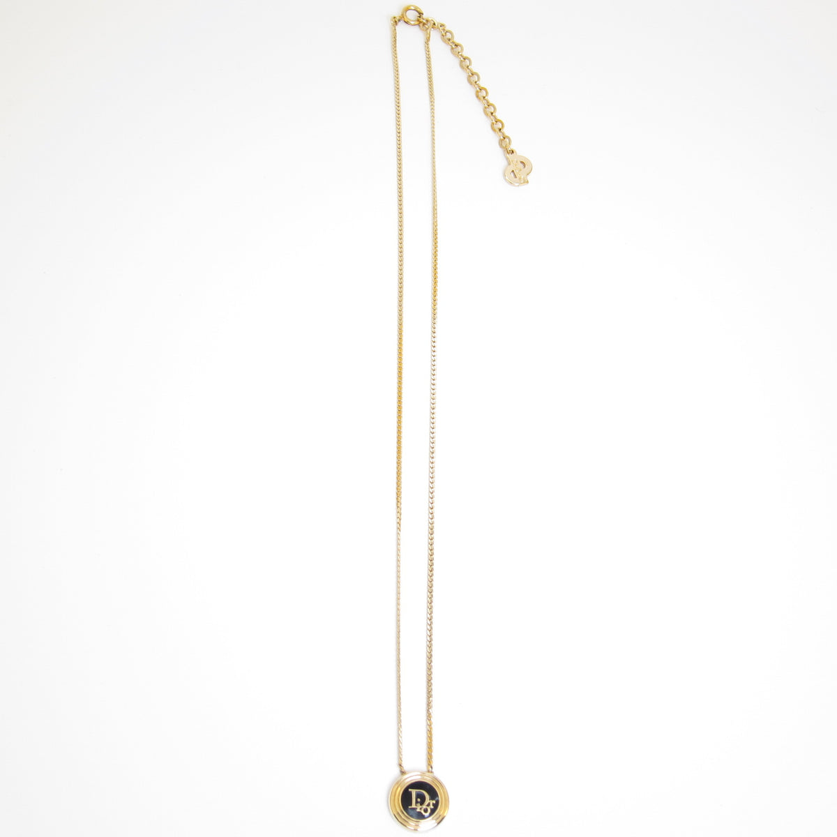 Christian Dior Vintage Black Logo Medallion Necklace