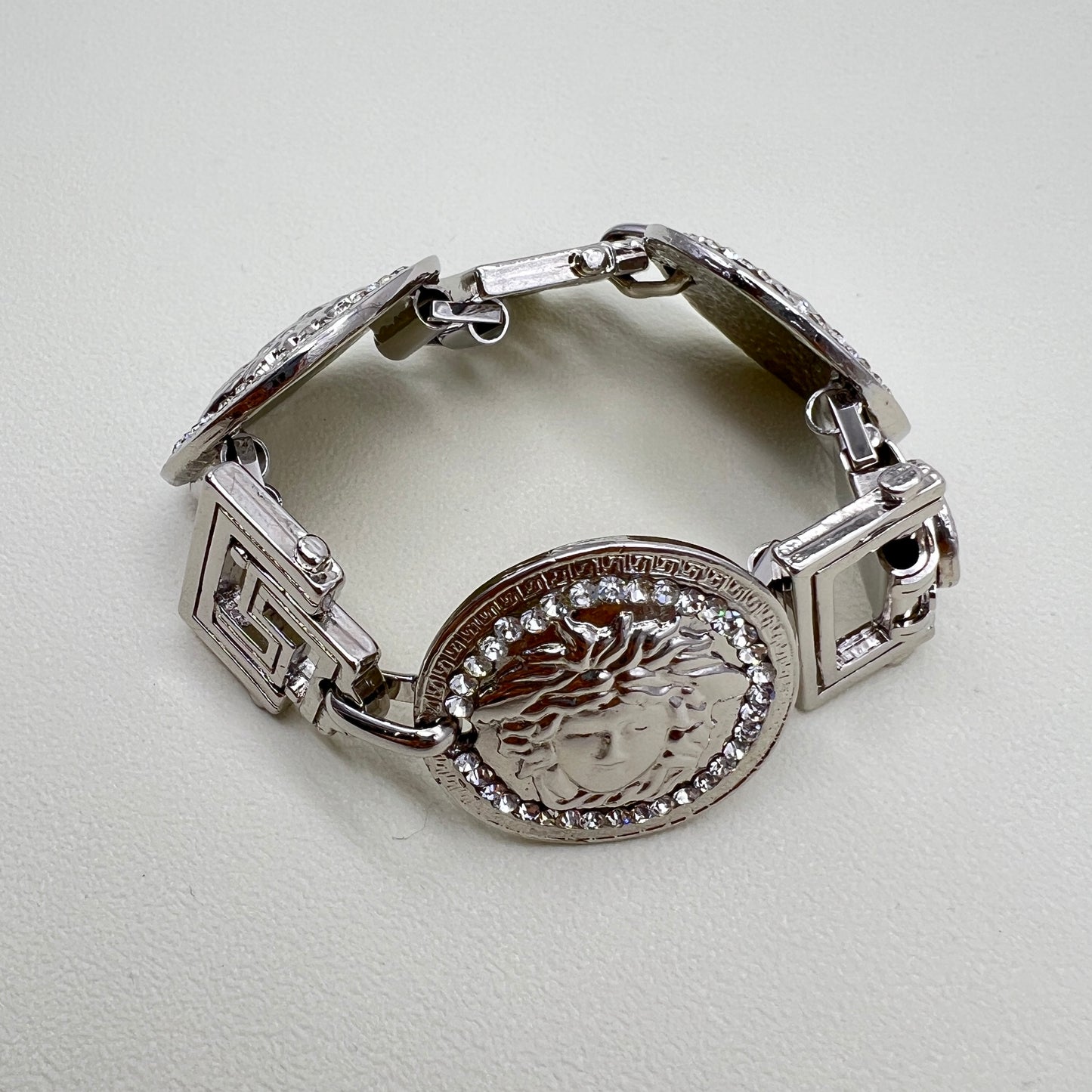 Versace Vintage Medusa in Round Shape with Rhinestone Silver Bracelet