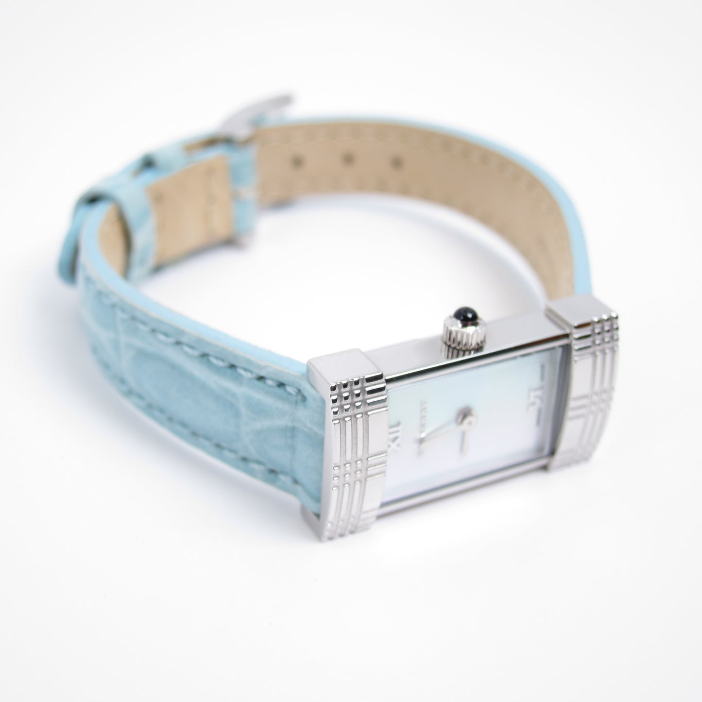 Burberry Vintage Rectangle Shell Pearl Face with Blue Leather Strap Watch