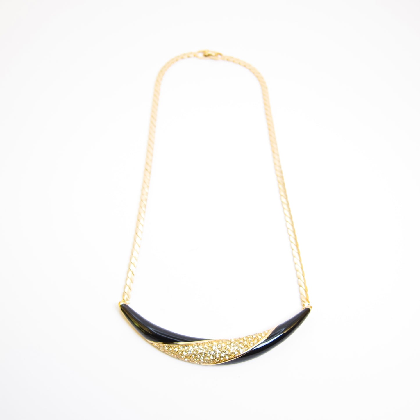Christian Dior Vintage Black and Rhinestone Golden Necklace