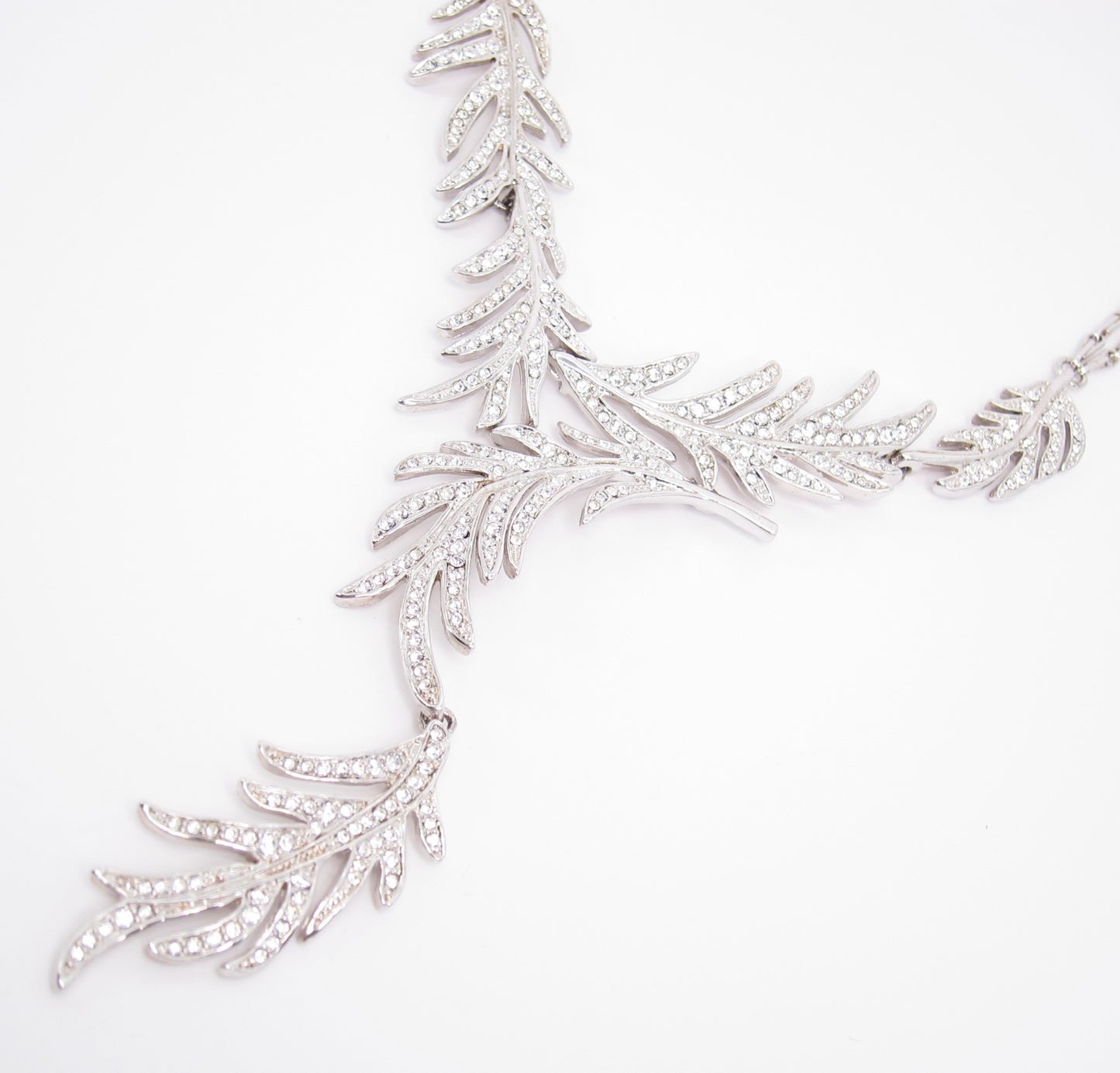 Givenchy Vintage Leaf Motif with Rhinestone Silver Necklace