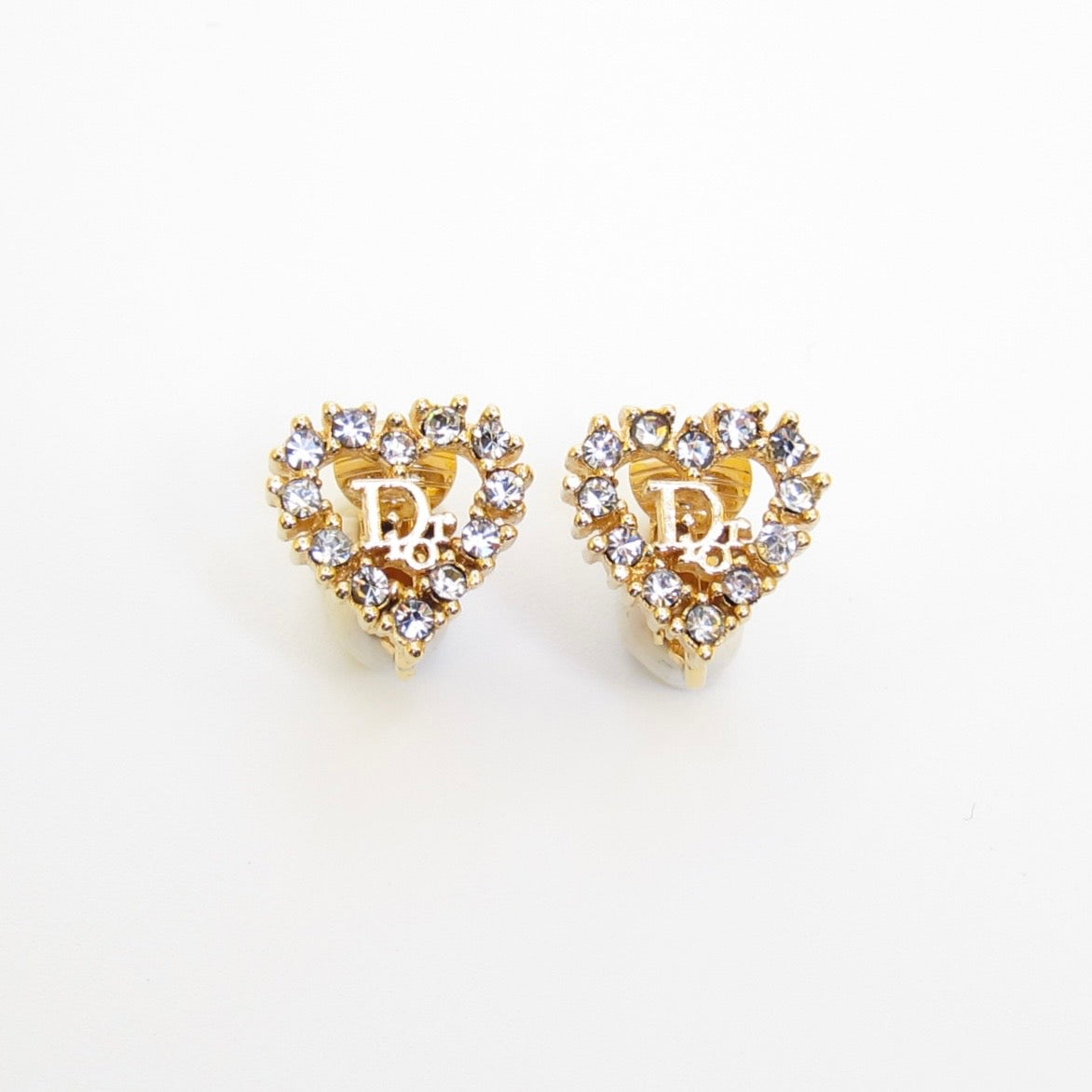 Christian Dior Vintage Crystal Heart CD Clip-On Earrings