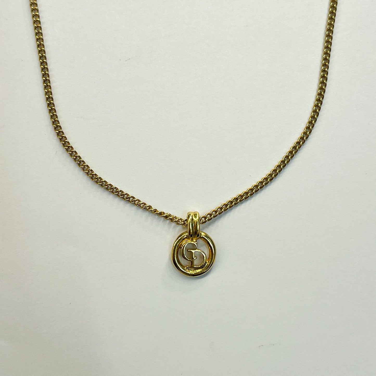 Christian Dior Vintage CD Logo Mini Golden Circle Necklace