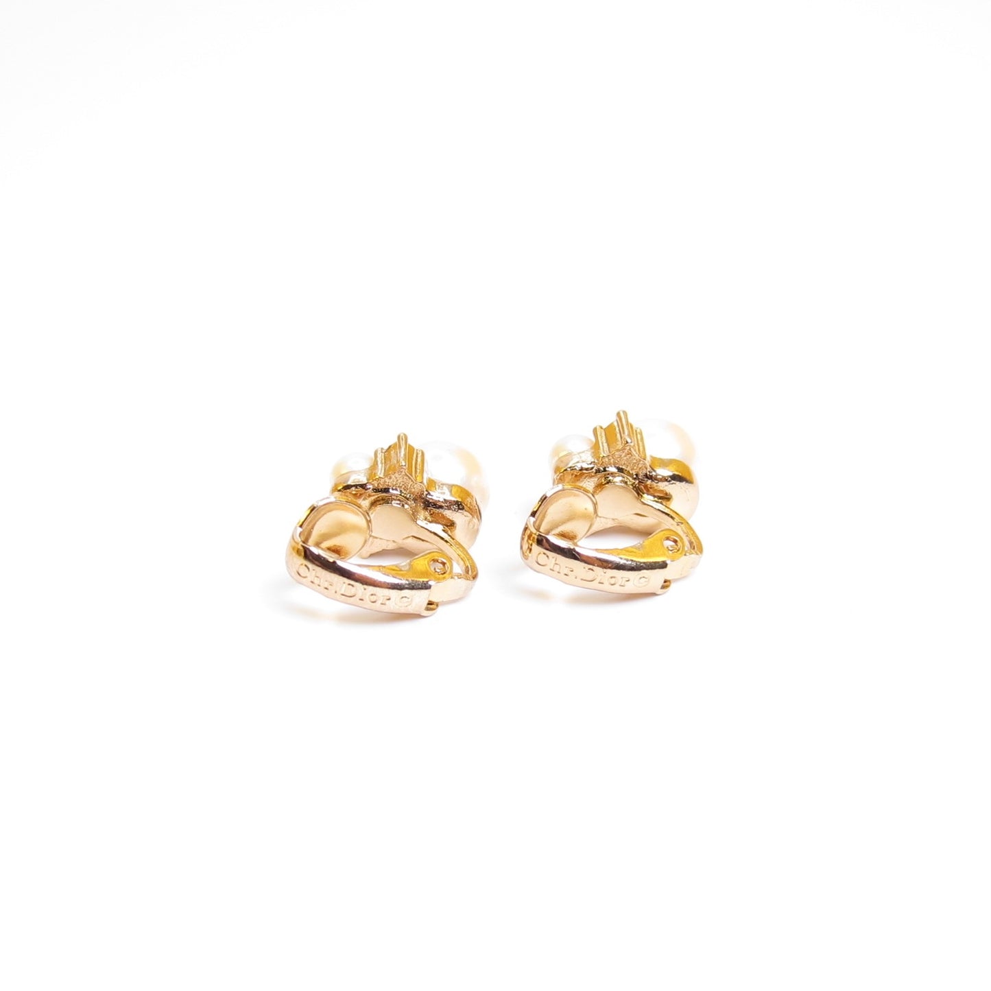 Christian Dior Vintage Pearl and Rhinestone Golden Clip-on Earrings