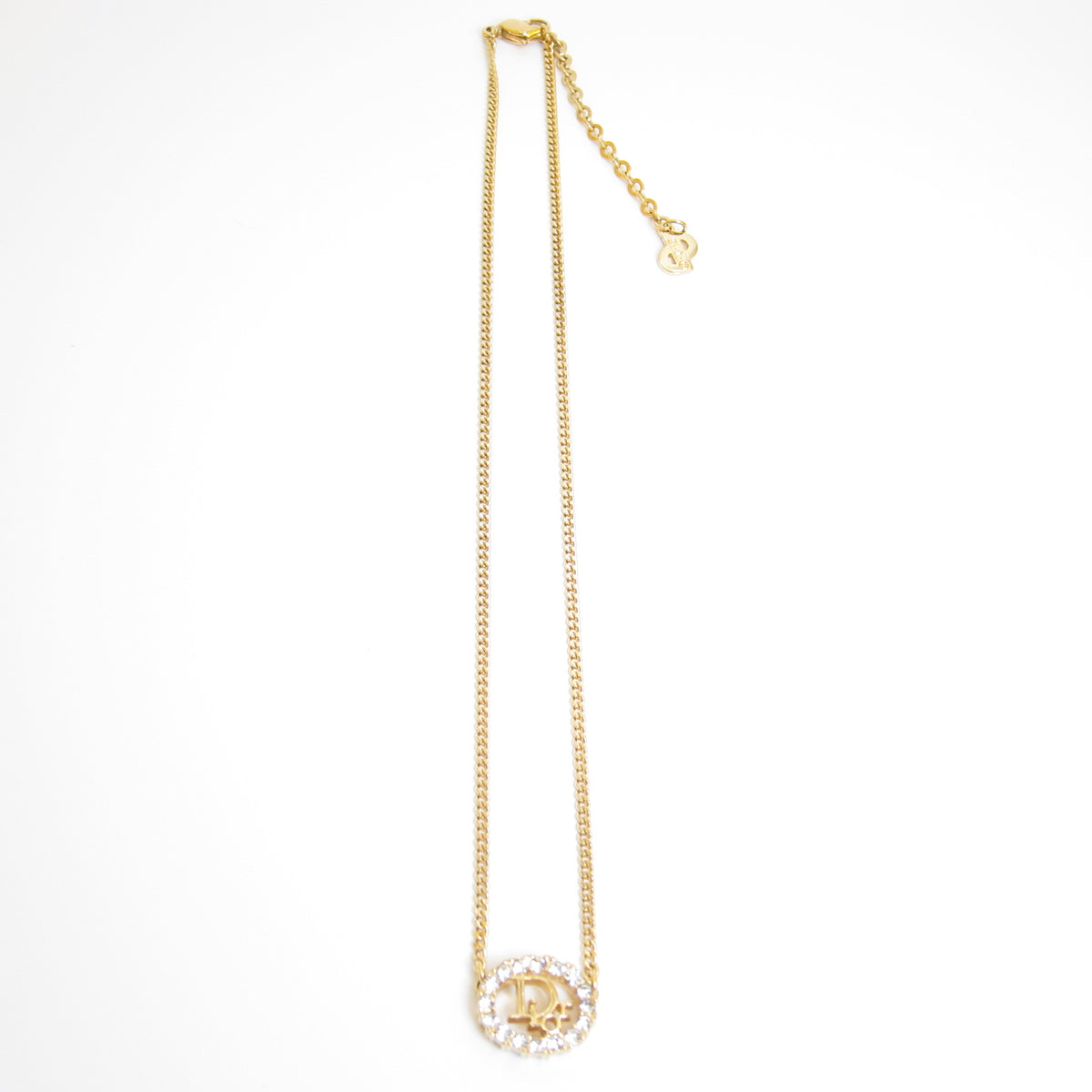 Christian Dior Vintage Round Rhinestone CD Logo Gold-Tone Necklace, 42cm