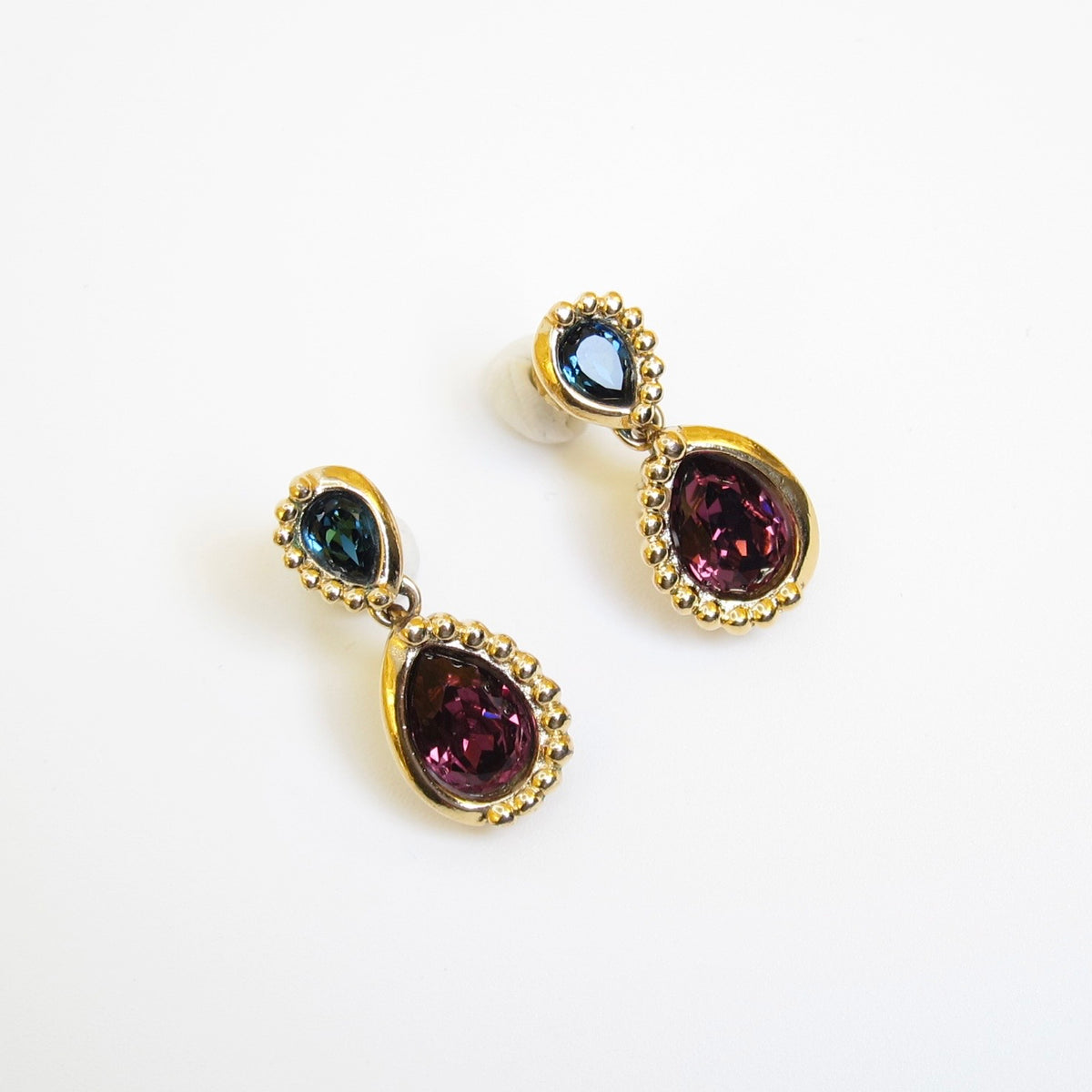Christian Dior Vintage Colour-Stone Teardrop Gold-Tone Earrings