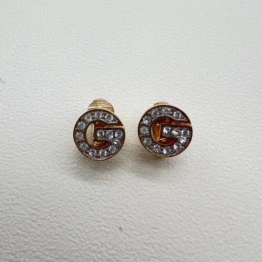 Defect - Givenchy Vintage G Logo with Rhinestone Golden Clip-on Earrings