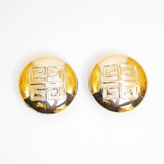 Givenchy Vintage 4G Logo Round Shaped Golden Clip-on Earrings