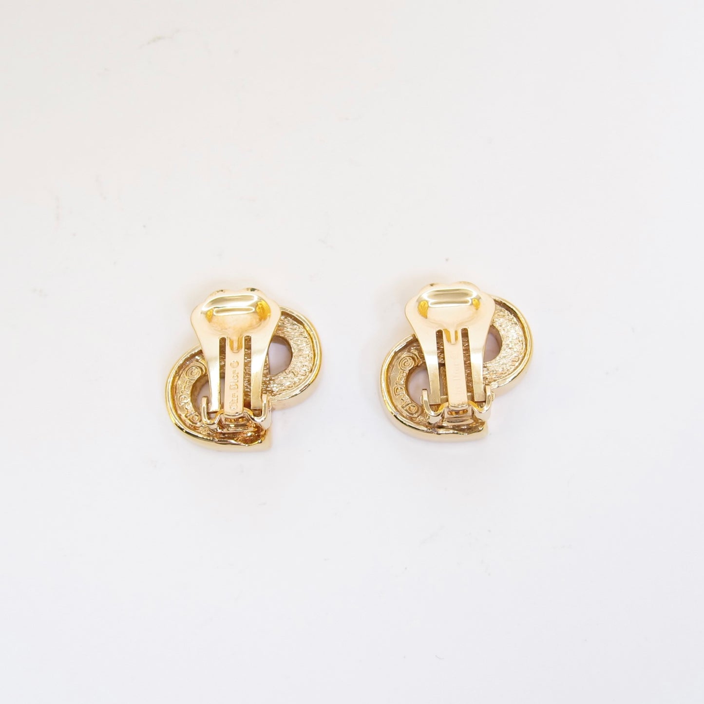 Christian Dior Vintage CD Logo with Rhinestone Golden Clip-on Earrings