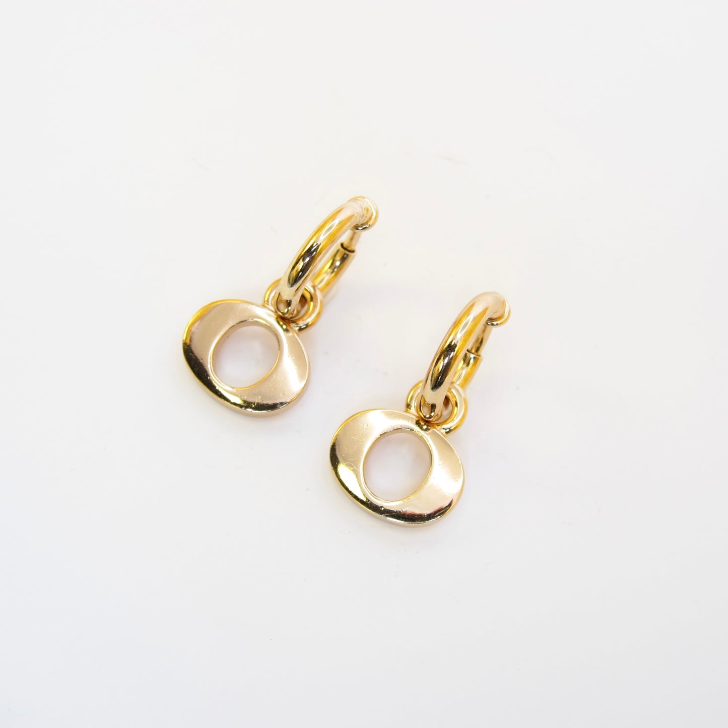 Christian Dior Vintage Letter O Dangling 2-way Usage Golden Hoop Earrings