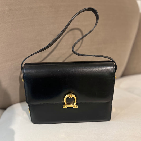 Balenciaga Vintage Golden BB Logo Buckle Black Leather Shoulder Bag