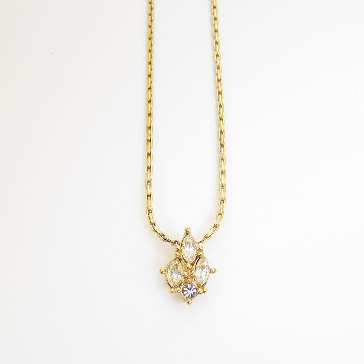 Christian Dior Vintage Floral Rhinestone Gold-Tone Pendant Necklace