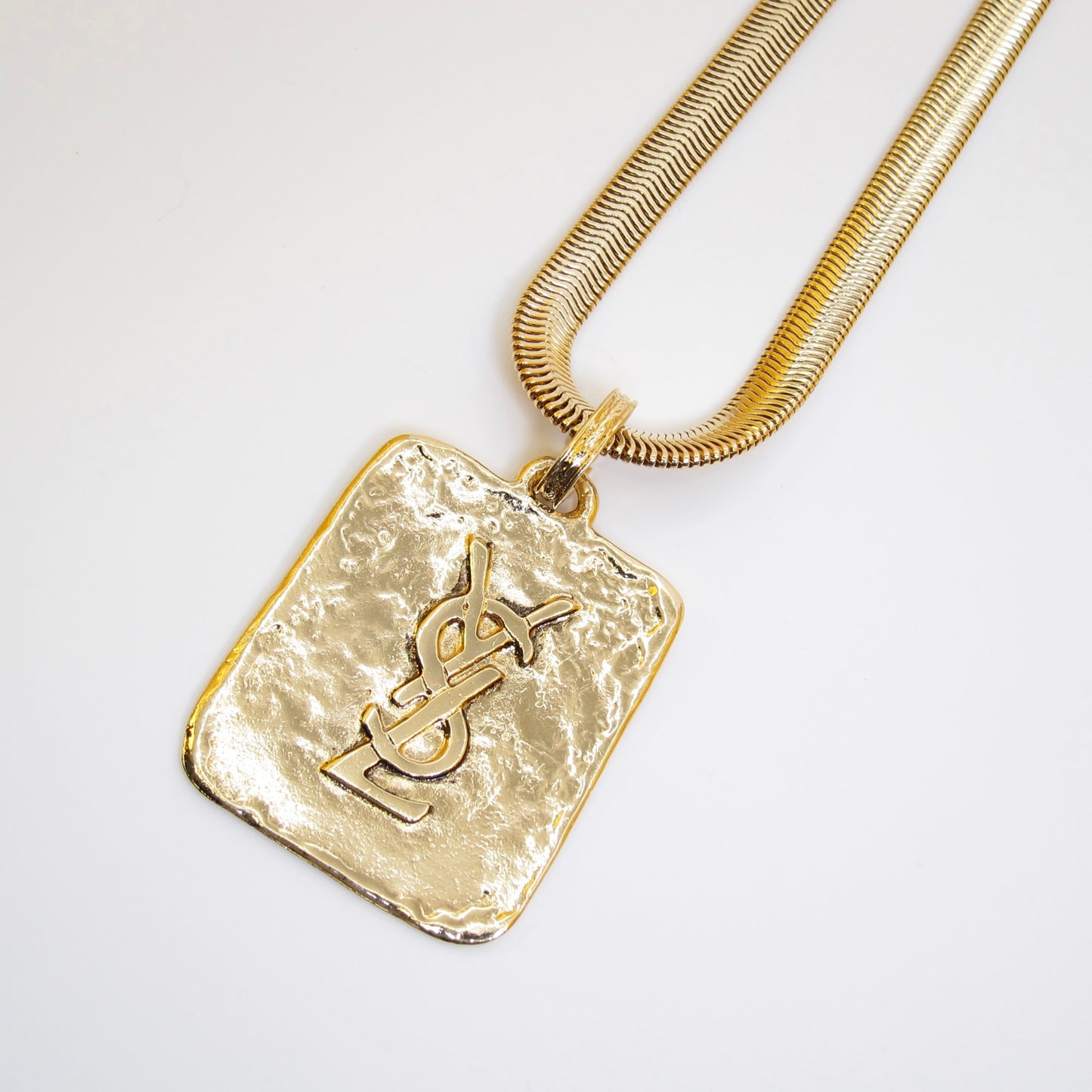 Yves Saint Laurent Vintage YSL Logo on Golden Pendant Long Necklace