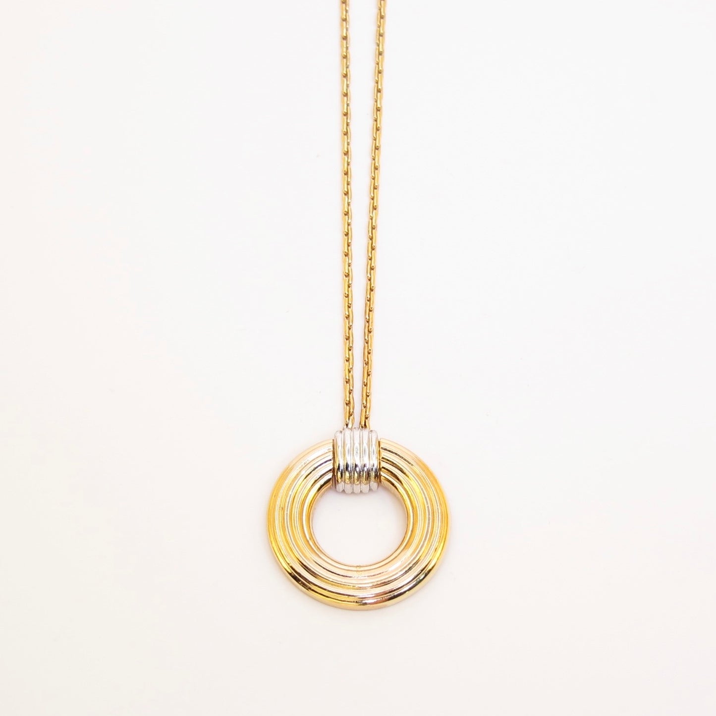 Christian Dior Vintage Two Tone Circle Pendant Golden Necklace