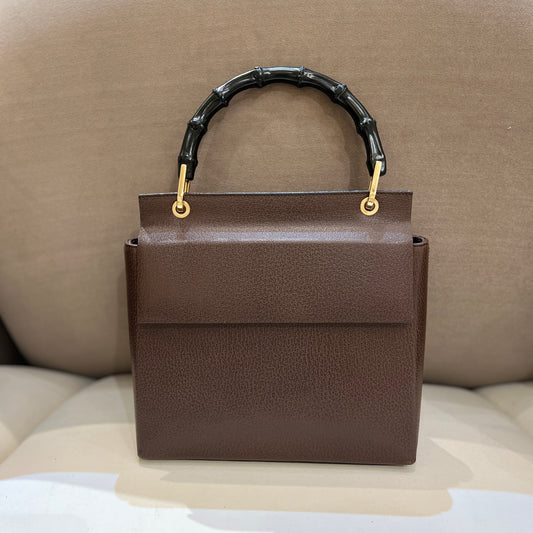 Gucci Vintage Bamboo Top Handle Dark Brown Color Handbag