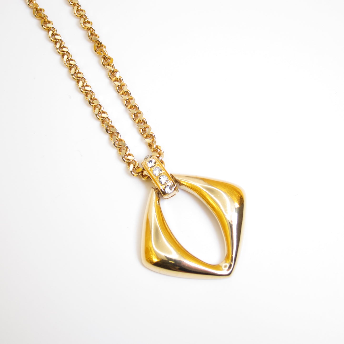 Yves Saint Laurent Vintage Rhombus and Rhinestone Golden Long Necklace