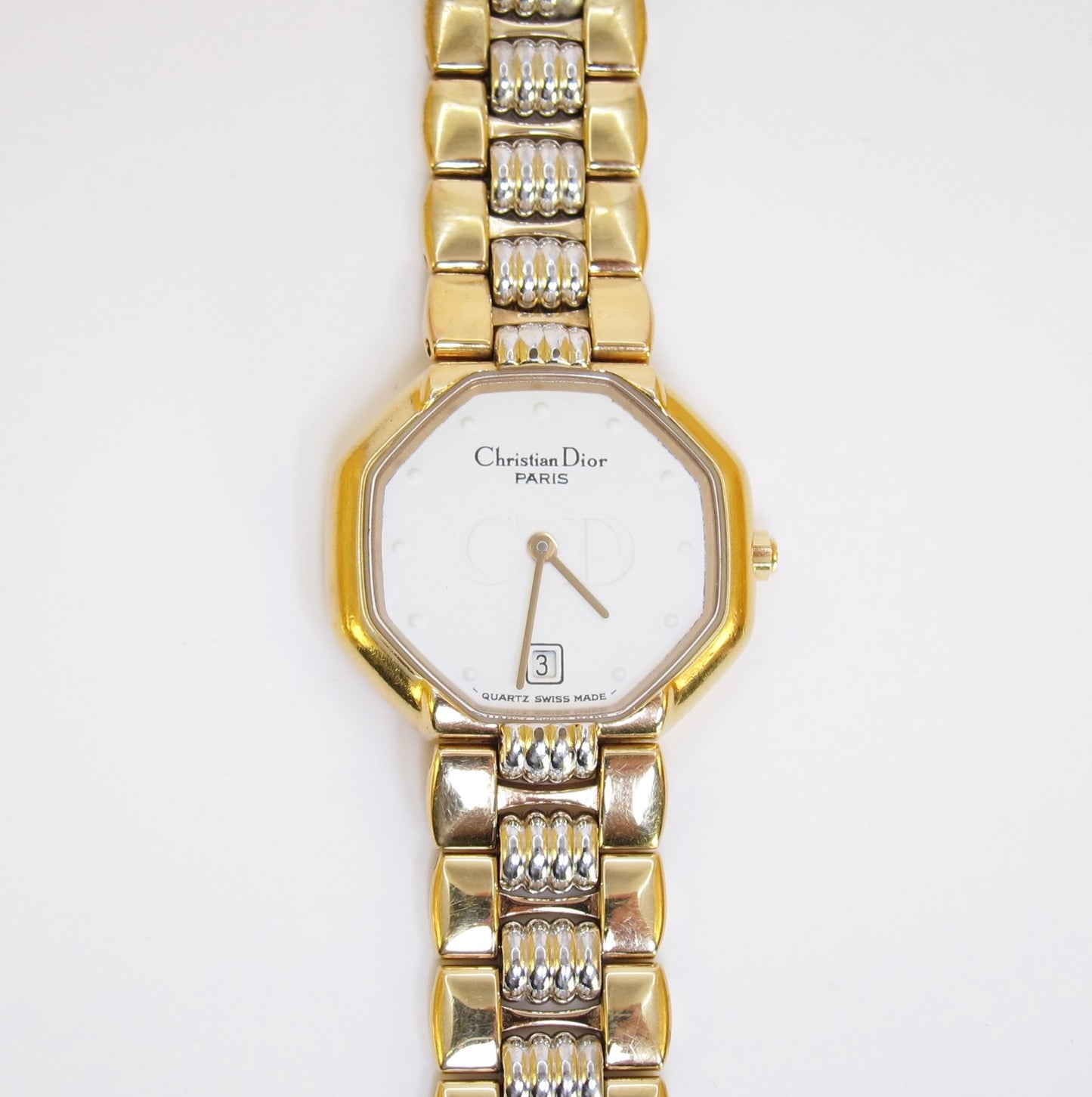 Christian Dior Vintage Octagon White Face with Date Two Tone Watch