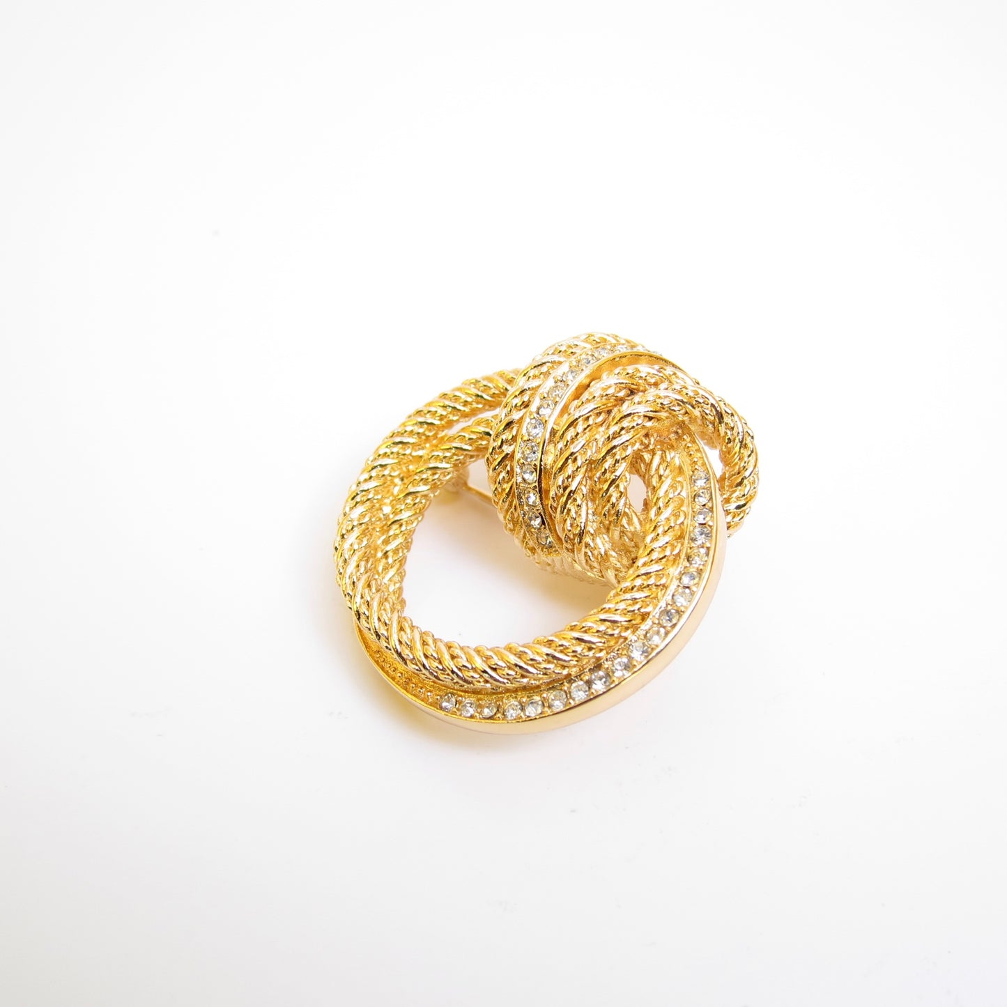 Christian Dior Vintage Rhinestone Twisted Circle Golden Brooch