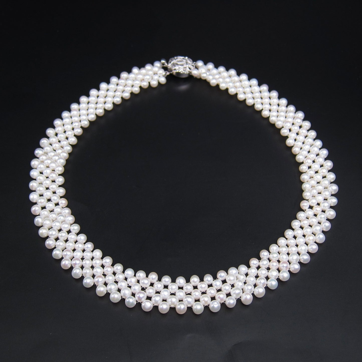 No Brand Vintage Freshwater Pearl with Silver Flower Buckle Collar Necklace