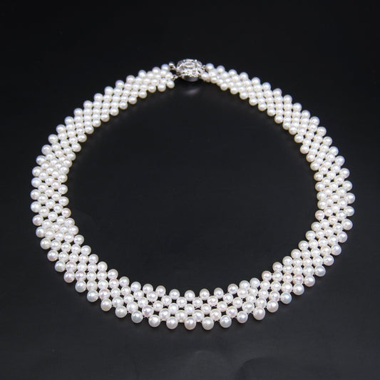No Brand Vintage Freshwater Pearl with Silver Flower Buckle Collar Necklace