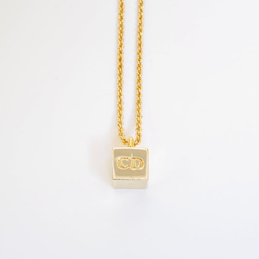 Christian Dior Vintage CD Logo on Cube Golden Necklace