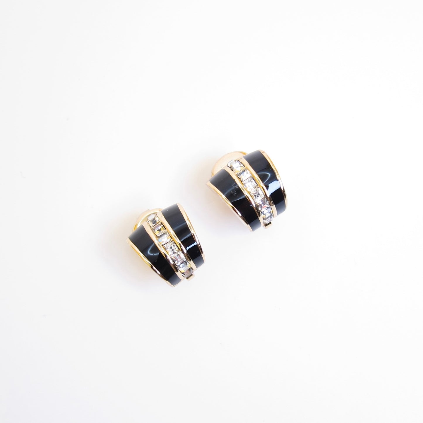 Christian Dior Vintage Black and Rhinestone Golden Clip-on Earrings