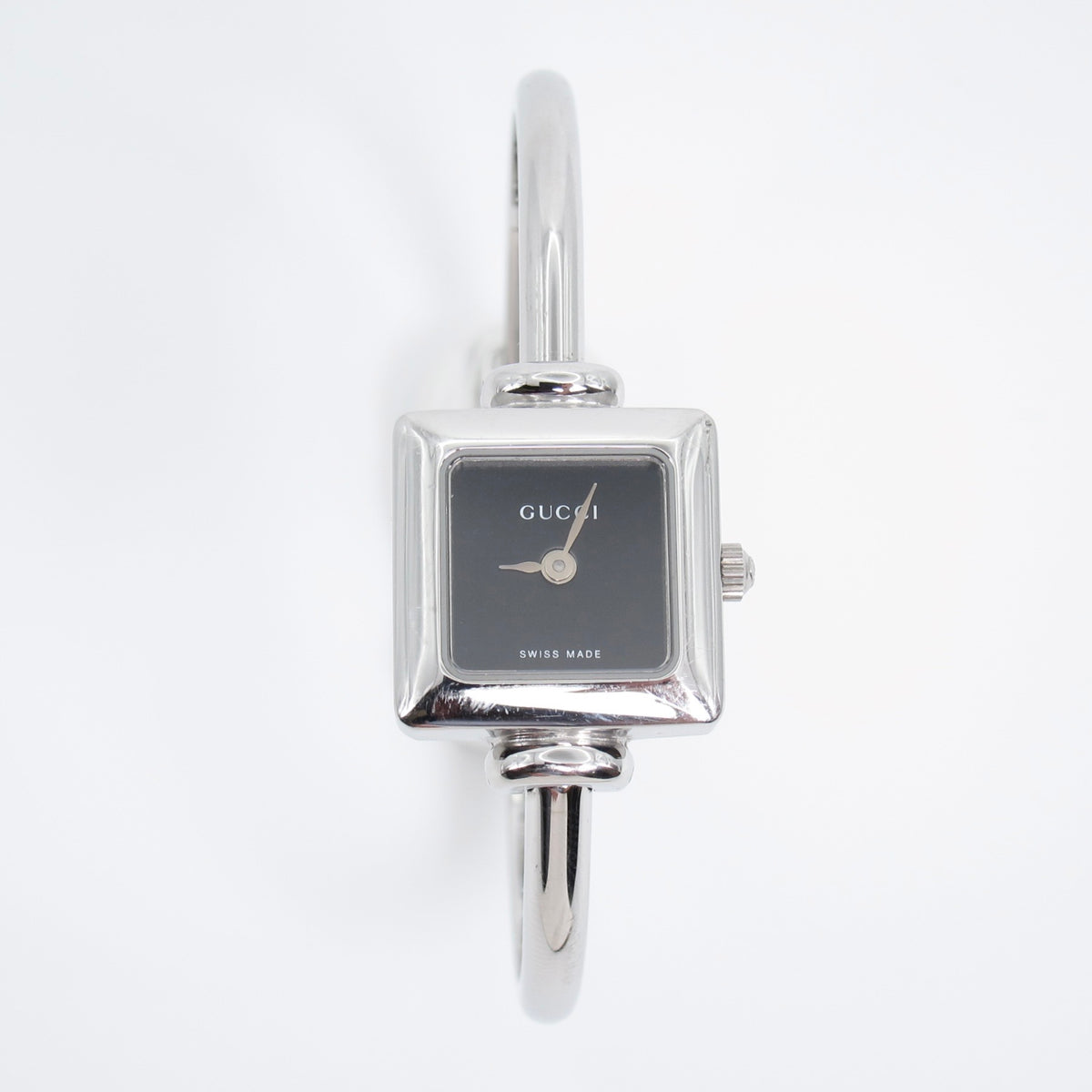 Gucci Vintage 1900L Black Square Dial Silver-Tone Bangle Watch