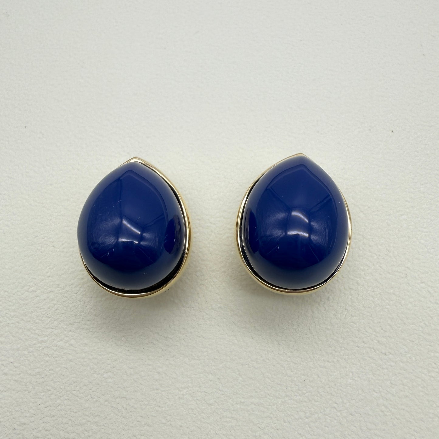 Givenchy Vintage Drop Shape Blue Color Stone Golden Clip-on Earrings