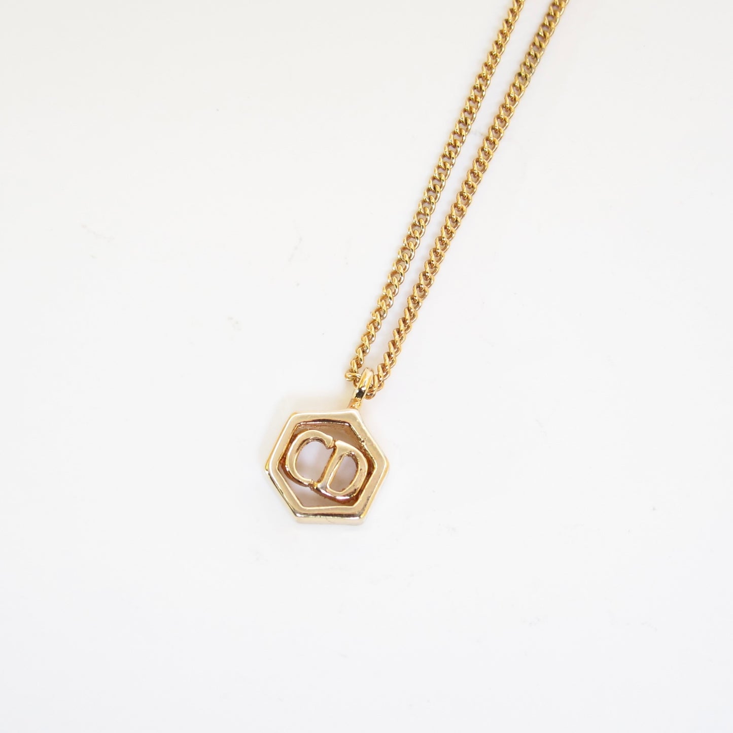 Christian Dior Vintage CD Logo in Hexagon Golden Necklace