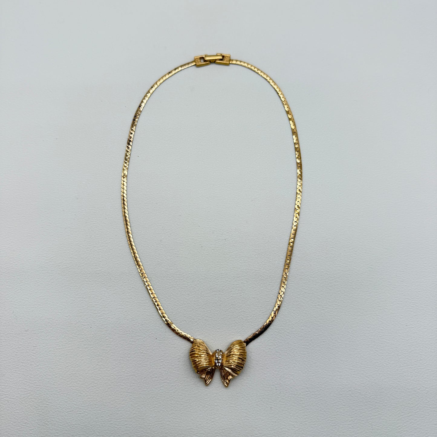 Givenchy Vintage Ribbon Motif with Rhinestone Golden Necklace